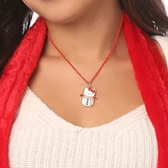 HELLO KITTY Christmas Snowman Gold-tone Multi-Color Enamel Pendant Necklace~NEW! - Picture 3 of 3